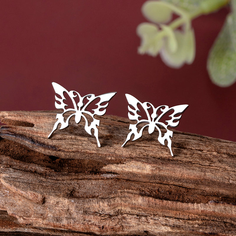 Simple Style Butterfly Stainless Steel Hollow Out Ear Studs 1 Pair