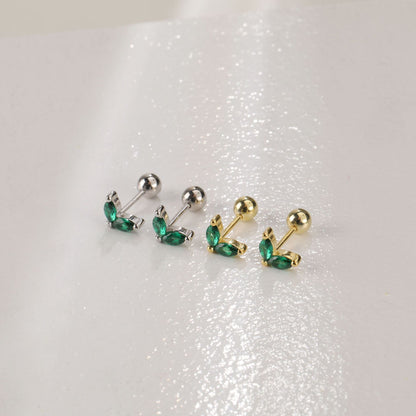 Simple Style Leaf Silver Plating Inlay Zircon Ear Studs 1 Pair