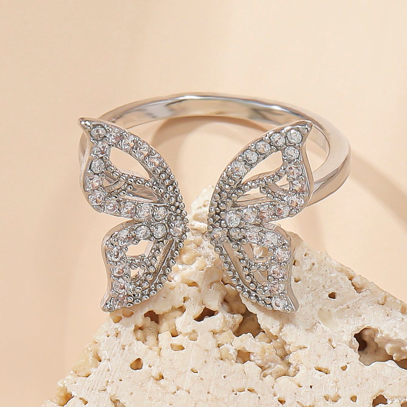 Fashion Butterfly Copper Inlay Zircon Open Ring 1 Piece