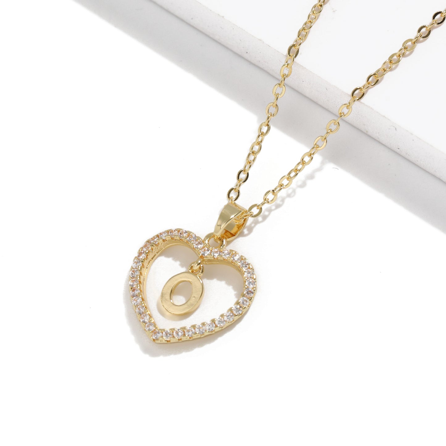 Simple Style Letter Heart Shape Alloy Inlay Zircon Women's Pendant Necklace