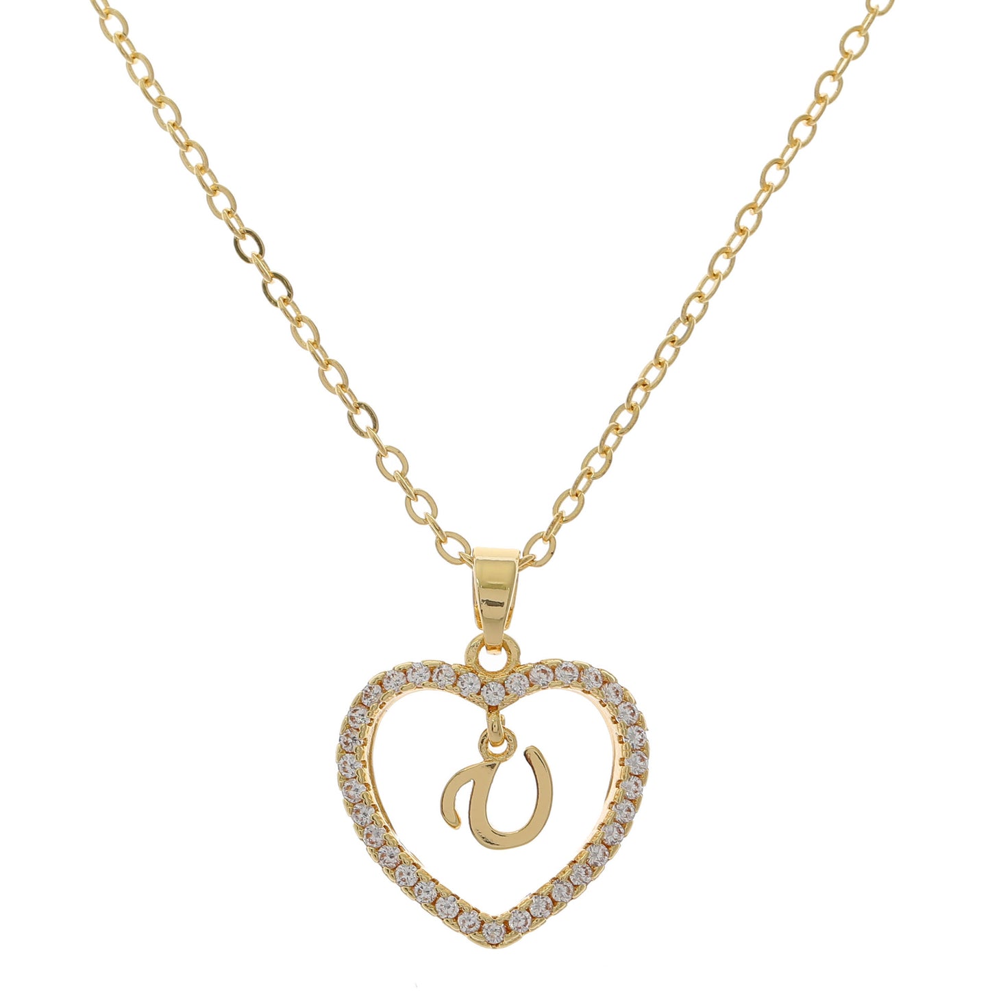 Simple Style Letter Heart Shape Alloy Inlay Zircon Women's Pendant Necklace