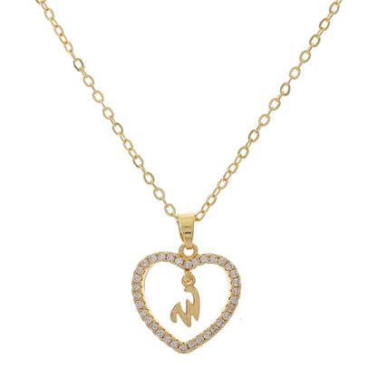 Simple Style Letter Heart Shape Alloy Inlay Zircon Women's Pendant Necklace