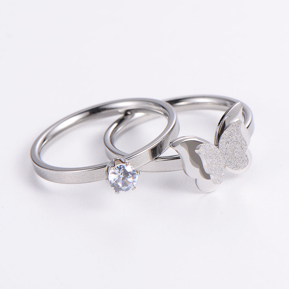 Elegant Butterfly Stainless Steel Zircon Rings 1 Piece