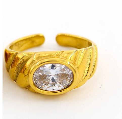 Fashion Geometric Stainless Steel Inlay Zircon Open Ring