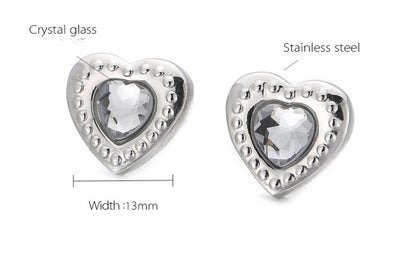 Fashion Heart Shape Titanium Steel Plating Inlay Glass Ear Studs 1 Pair