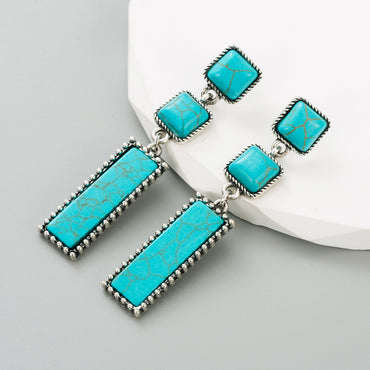 Ethnic Style Square Rectangle Alloy Inlay Turquoise Women's Drop Earrings 1 Pair