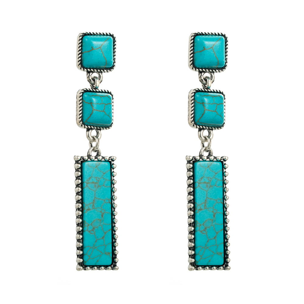 Ethnic Style Square Rectangle Alloy Inlay Turquoise Women's Drop Earrings 1 Pair