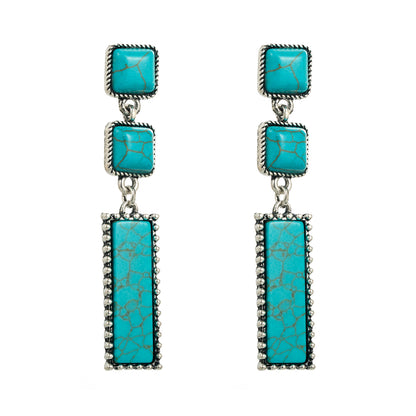 Ethnic Style Square Rectangle Alloy Inlay Turquoise Women's Drop Earrings 1 Pair