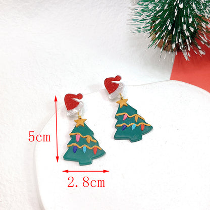 1 Pair Fashion Christmas Tree Star Soft Clay Drop Earrings