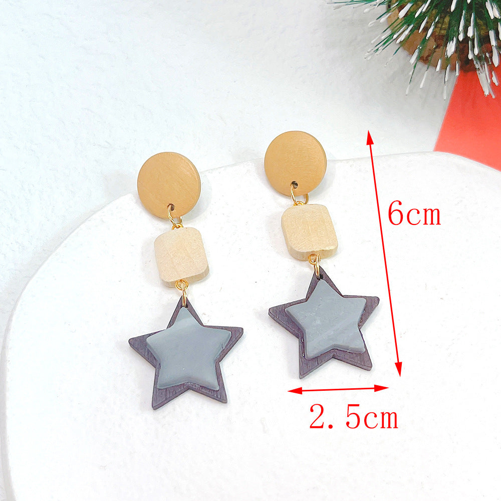 1 Pair Fashion Christmas Tree Star Soft Clay Drop Earrings