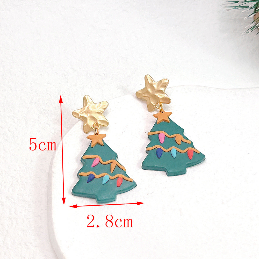 1 Pair Fashion Christmas Tree Star Soft Clay Drop Earrings