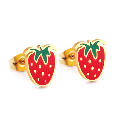 Sweet Strawberry Stainless Steel Plating Inlay Zircon 14k Gold Plated Gold Plated Rings Bracelets Earrings