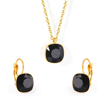 Fashion Geometric Stainless Steel Artificial Gemstones Earrings Necklace 1 Set