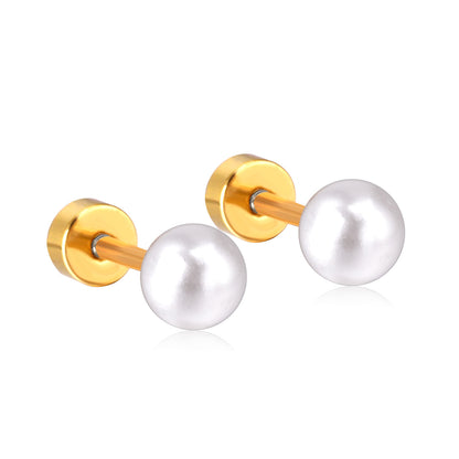 1 Pair Simple Style Geometric Inlay Stainless Steel Artificial Pearls Ear Studs