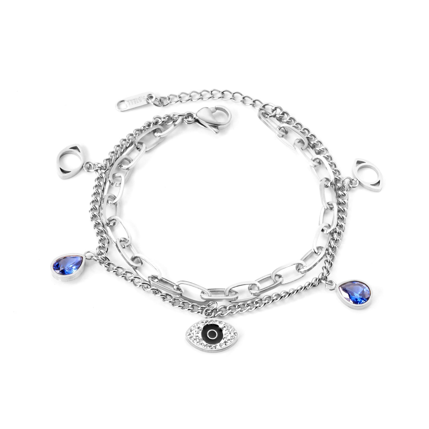 Fashion Devil's Eye Hand Of Fatima Heart Shape Stainless Steel Bracelets