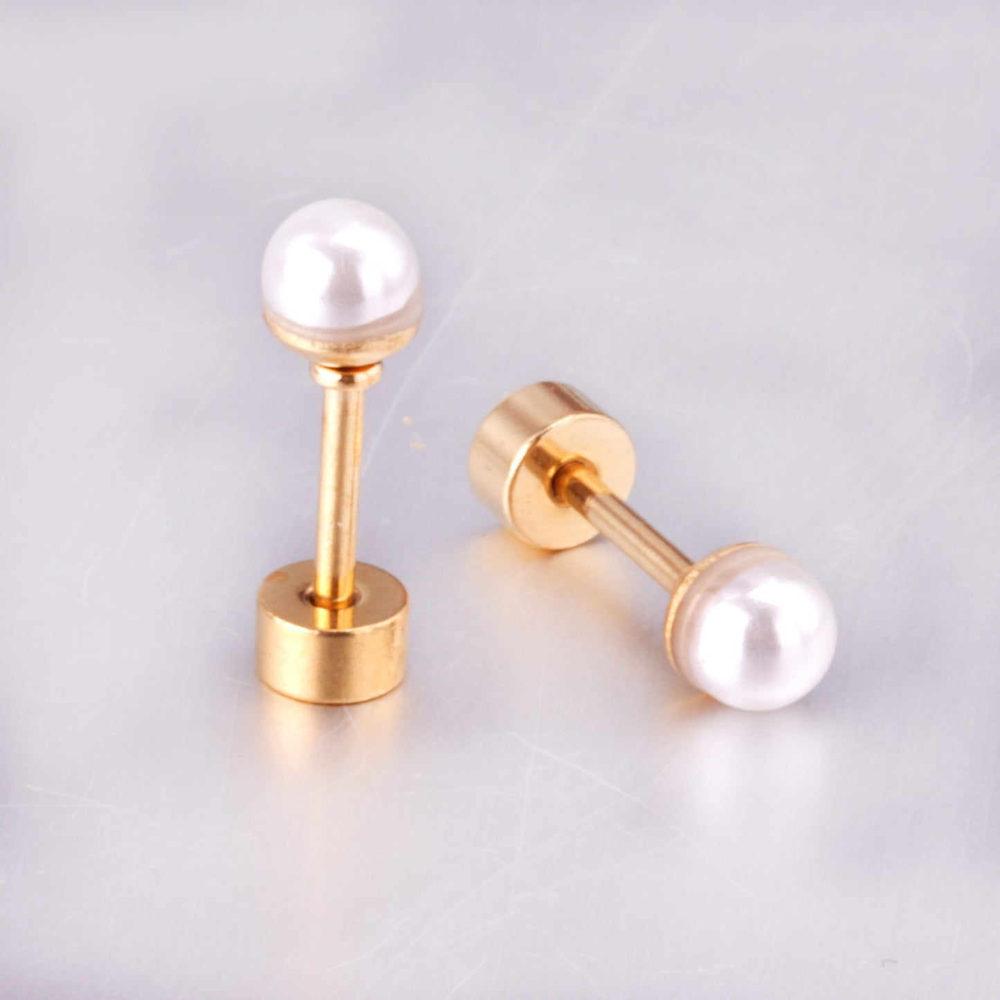 Fashion Geometric Stainless Steel Plating Pearl Ear Studs 1 Pair