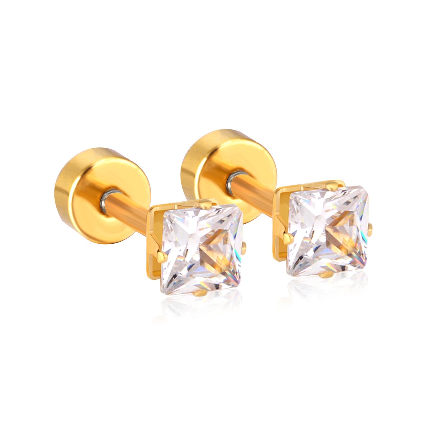 Simple Style Square Stainless Steel Rhinestone Ear Studs 1 Pair