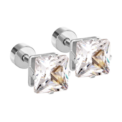 Simple Style Square Stainless Steel Rhinestone Ear Studs 1 Pair