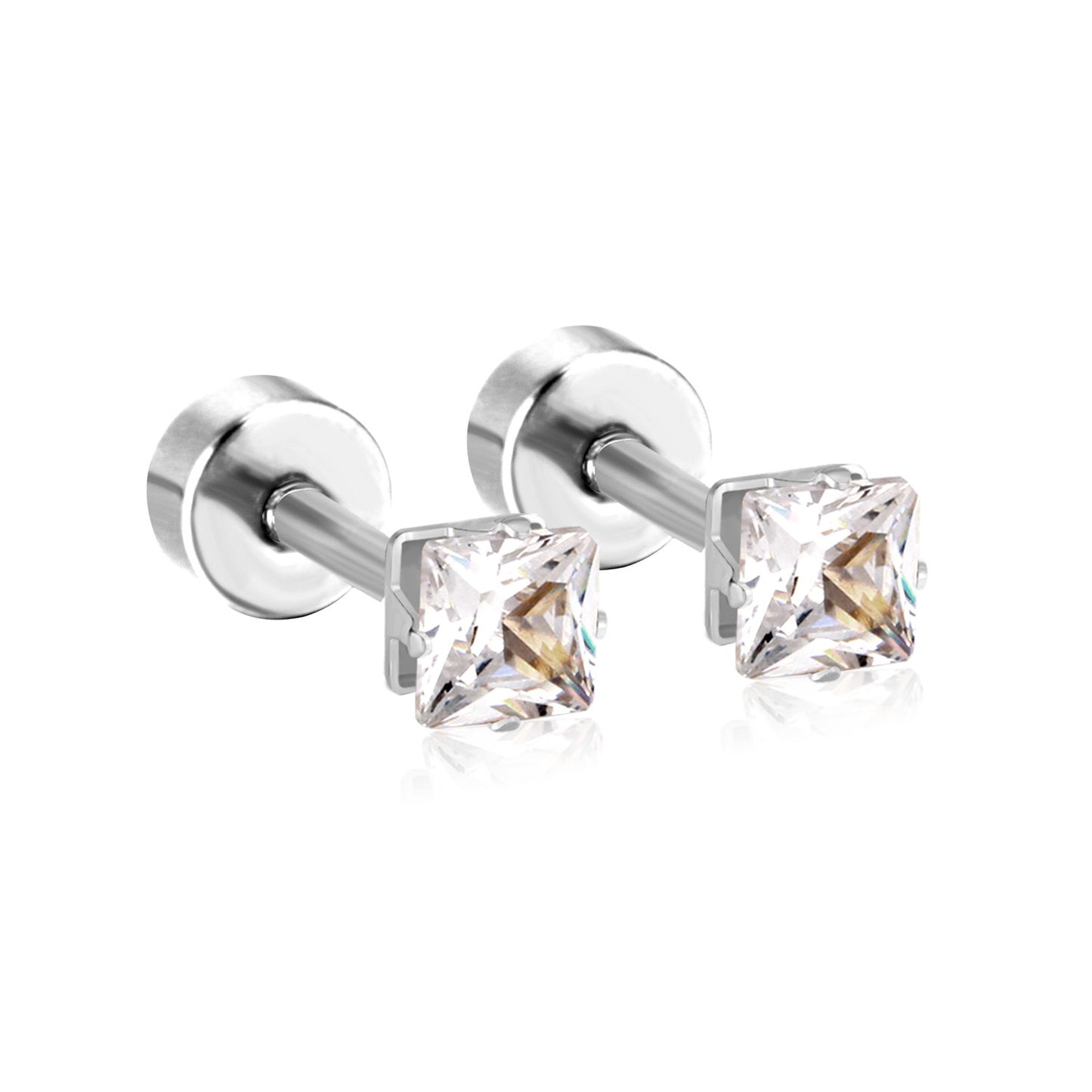 Simple Style Square Stainless Steel Rhinestone Ear Studs 1 Pair