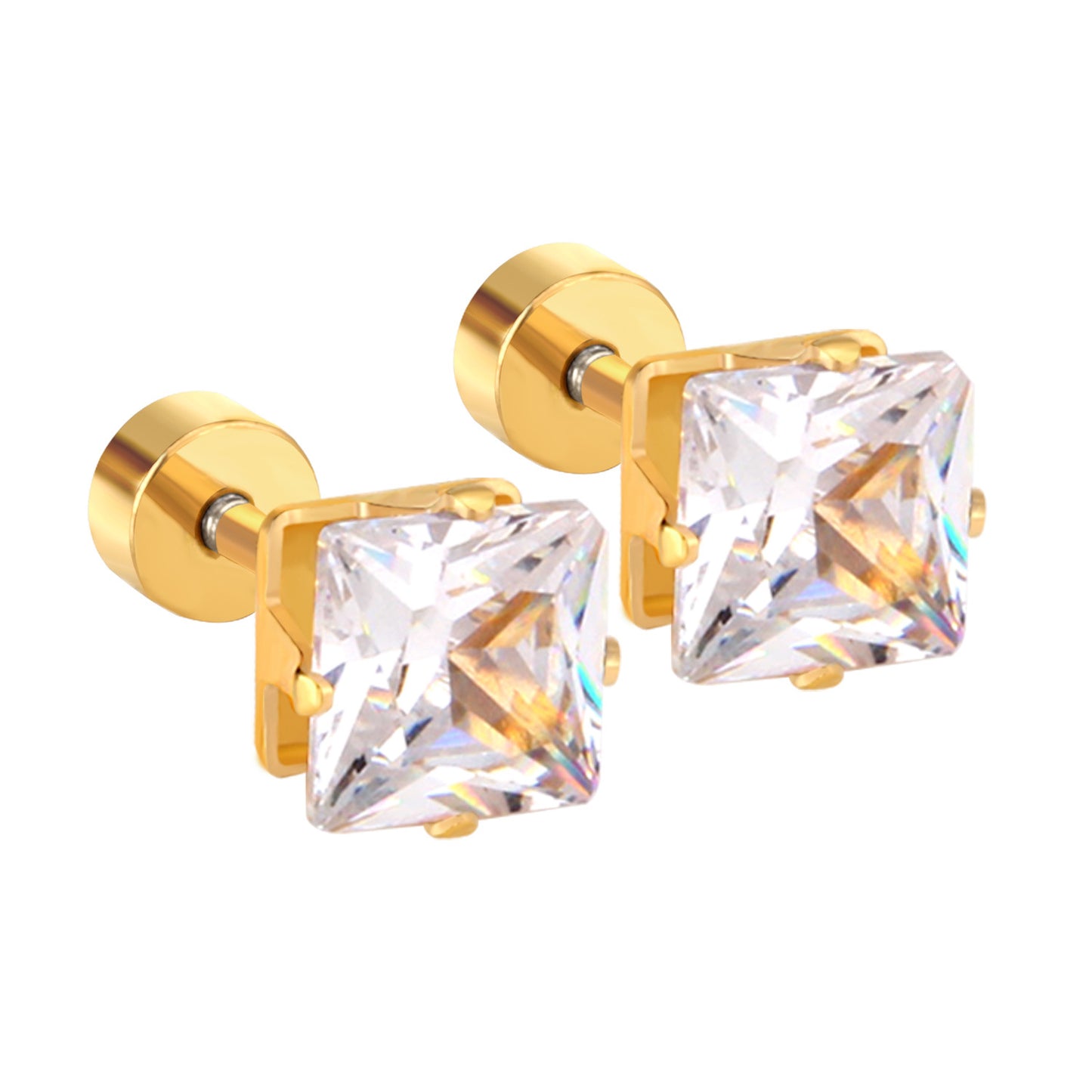 Simple Style Square Stainless Steel Rhinestone Ear Studs 1 Pair