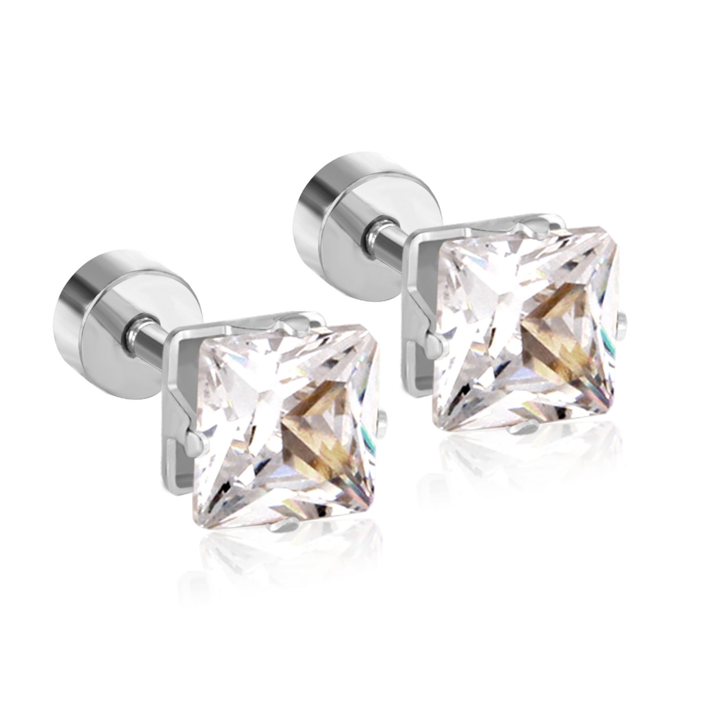 Simple Style Square Stainless Steel Rhinestone Ear Studs 1 Pair