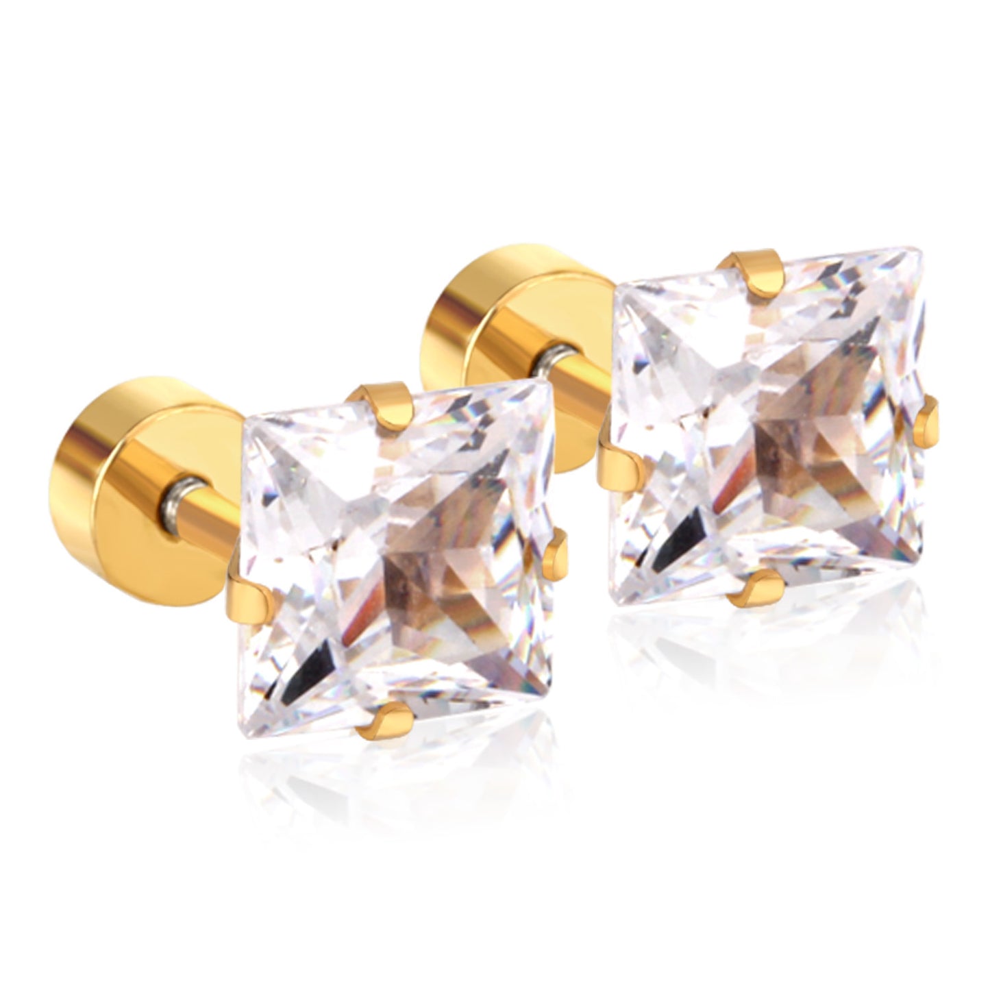 Simple Style Geometric Stainless Steel Zircon Ear Studs 1 Pair