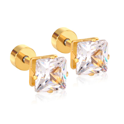 Simple Style Square Stainless Steel Rhinestone Ear Studs 1 Pair