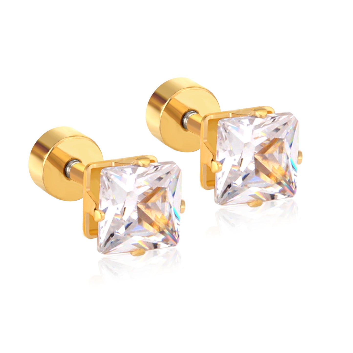 Simple Style Square Stainless Steel Rhinestone Ear Studs 1 Pair