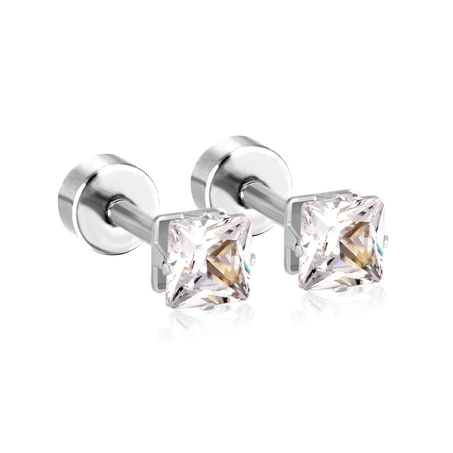 Simple Style Square Stainless Steel Rhinestone Ear Studs 1 Pair