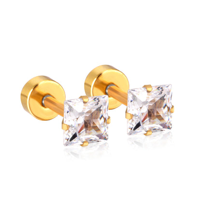 Simple Style Geometric Stainless Steel Zircon Ear Studs 1 Pair