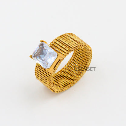 Simple Style Geometric Stainless Steel Inlay Zircon Rings 1 Piece