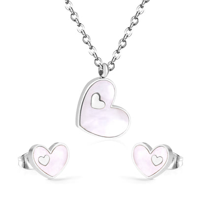 Sweet Heart Shape Stainless Steel Earrings Necklace 1 Set