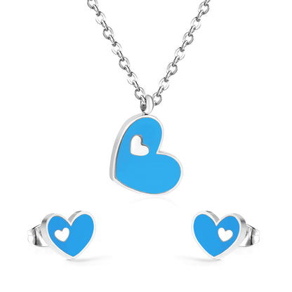 Sweet Heart Shape Stainless Steel Earrings Necklace 1 Set