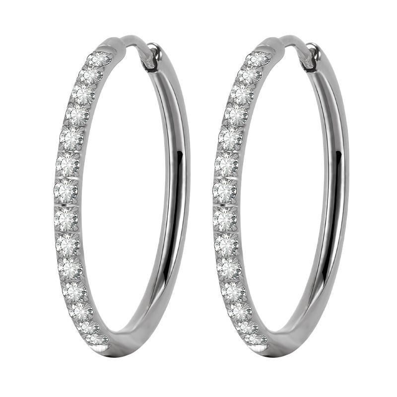 Simple Style Geometric Stainless Steel Rhinestones Hoop Earrings 1 Pair