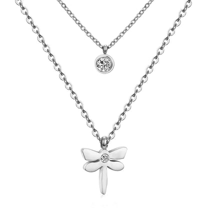 Modern Style Cross Four Leaf Clover Flower Stainless Steel Rhinestones Layered Necklaces