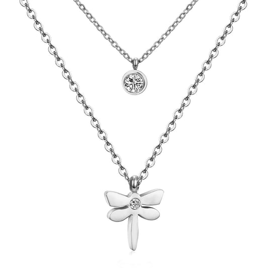 Modern Style Cross Four Leaf Clover Flower Stainless Steel Rhinestones Layered Necklaces