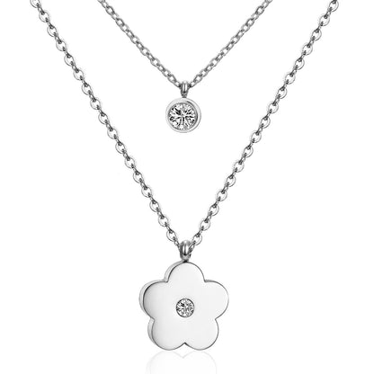 Modern Style Cross Four Leaf Clover Flower Stainless Steel Rhinestones Layered Necklaces