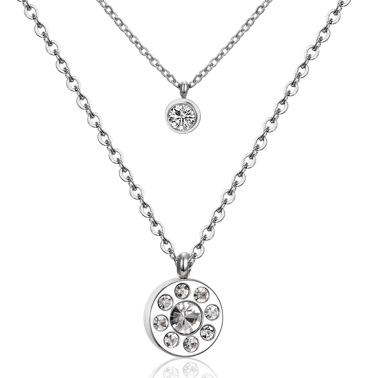 Modern Style Cross Four Leaf Clover Flower Stainless Steel Rhinestones Layered Necklaces