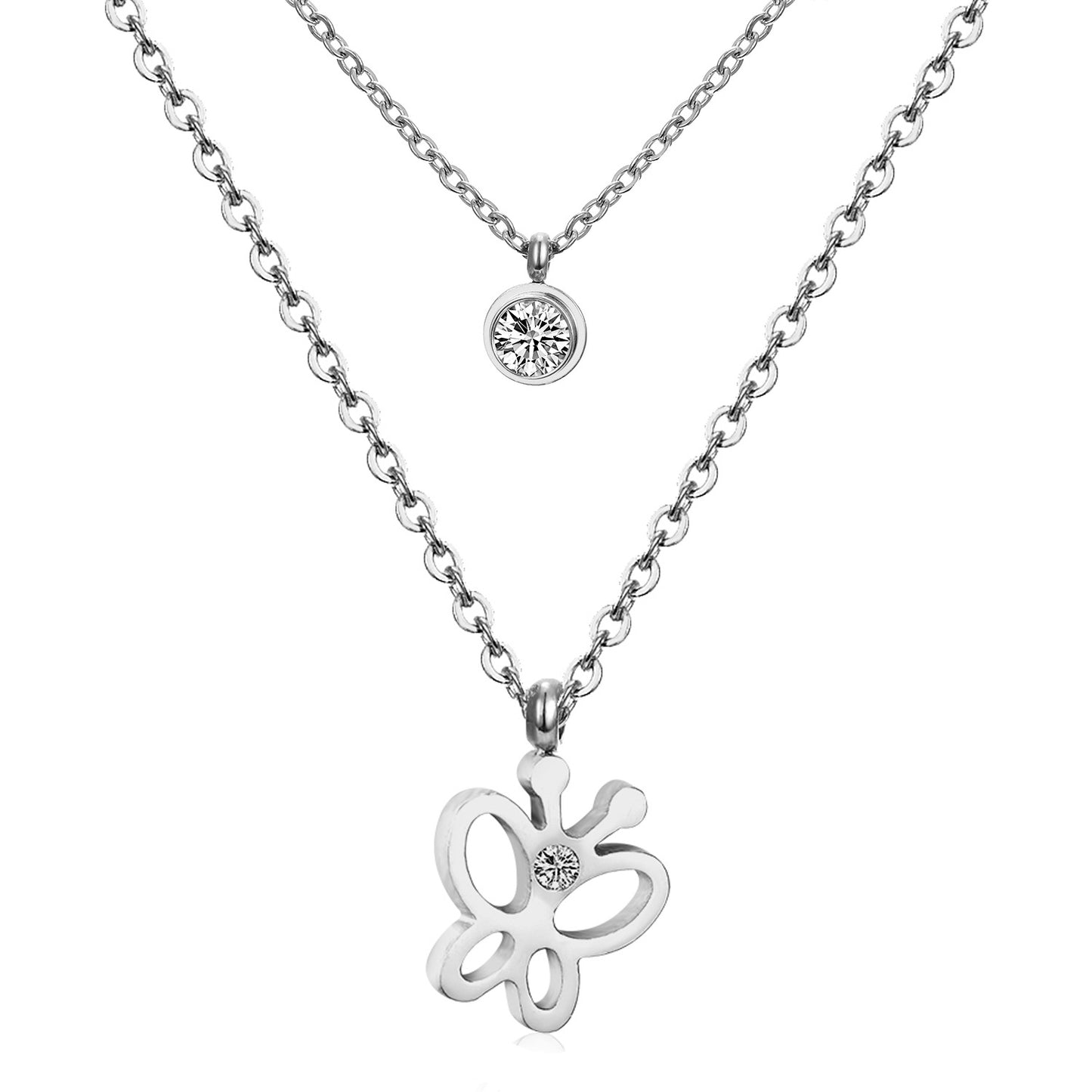 Modern Style Cross Four Leaf Clover Flower Stainless Steel Rhinestones Layered Necklaces