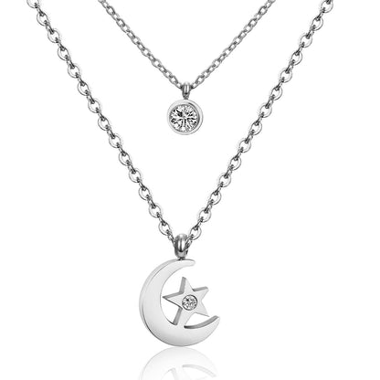 Modern Style Cross Four Leaf Clover Flower Stainless Steel Rhinestones Layered Necklaces