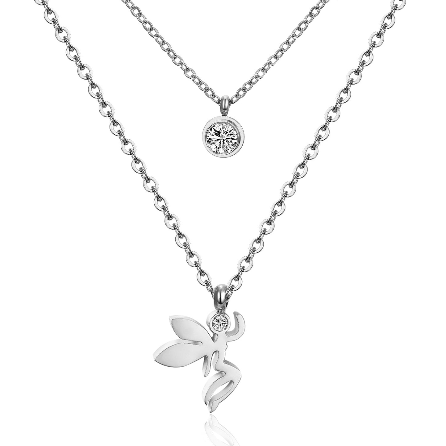 Modern Style Cross Four Leaf Clover Flower Stainless Steel Rhinestones Layered Necklaces