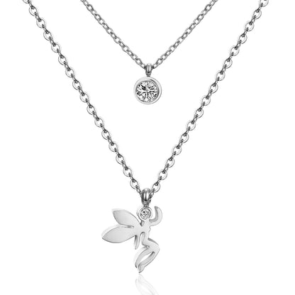 Modern Style Cross Four Leaf Clover Flower Stainless Steel Rhinestones Layered Necklaces