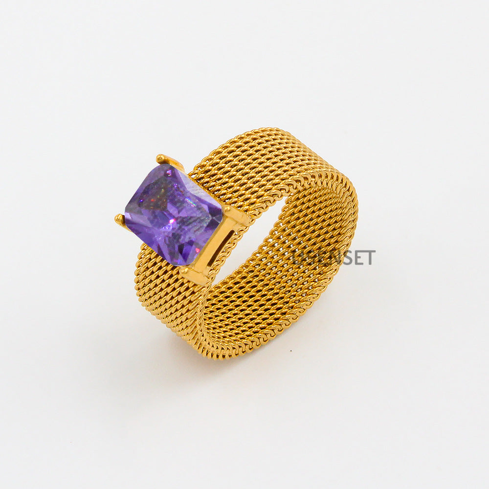 Simple Style Geometric Stainless Steel Inlay Zircon Rings 1 Piece