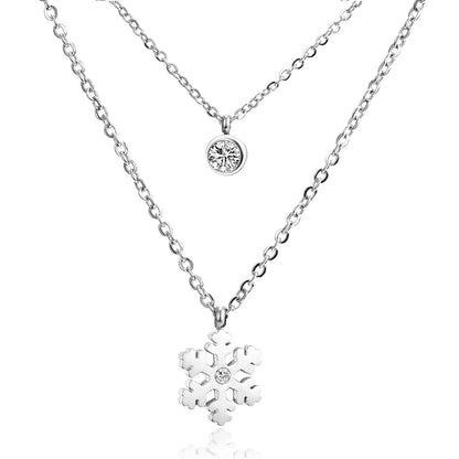 Modern Style Cross Four Leaf Clover Flower Stainless Steel Rhinestones Layered Necklaces