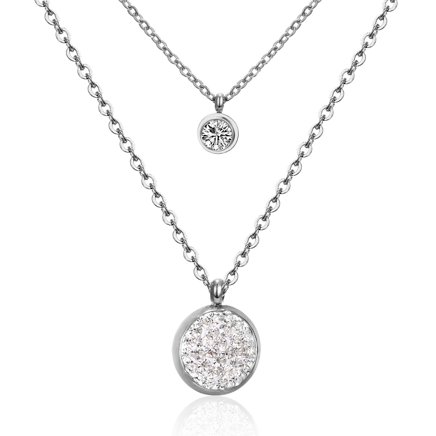 Modern Style Cross Four Leaf Clover Flower Stainless Steel Rhinestones Layered Necklaces