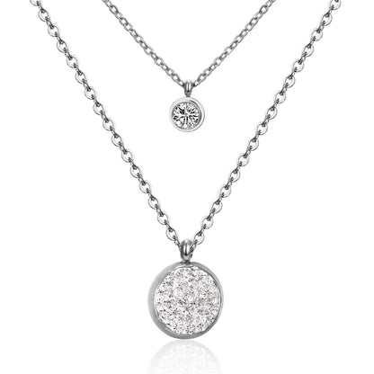 Modern Style Cross Four Leaf Clover Flower Stainless Steel Rhinestones Layered Necklaces