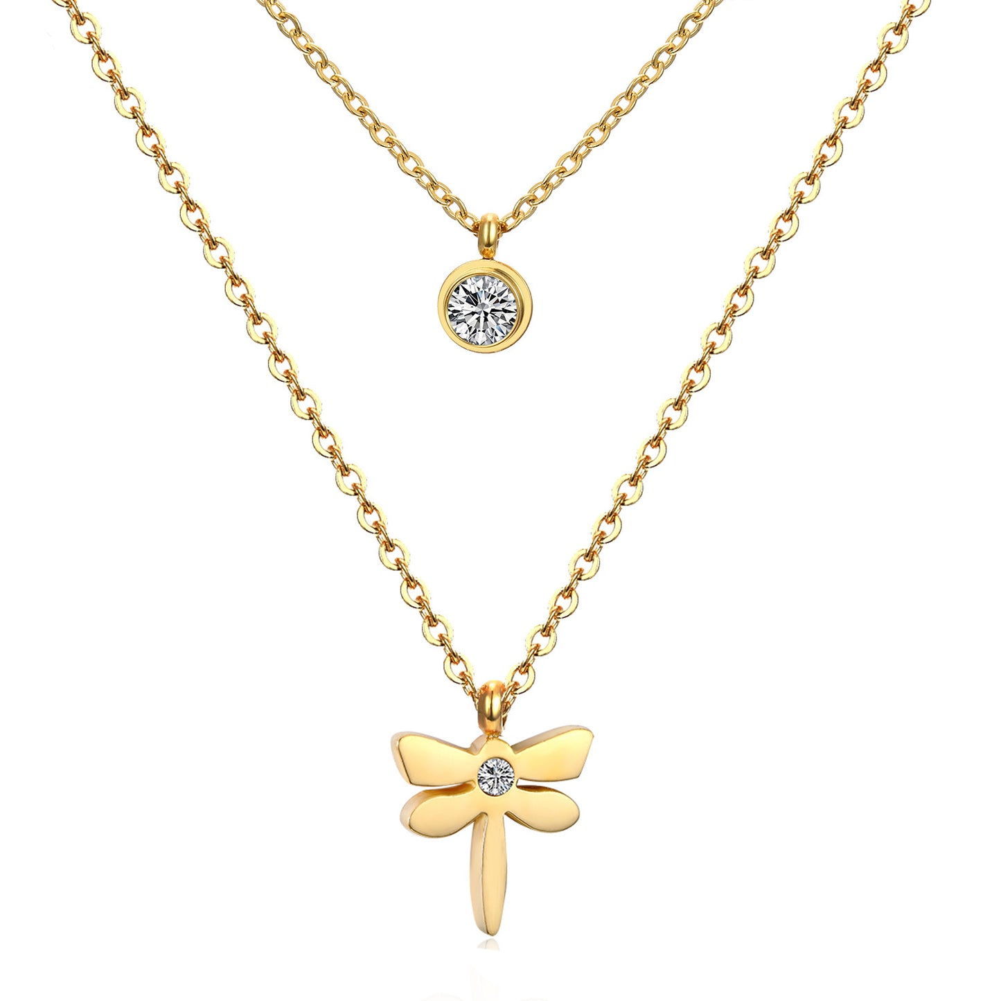 Modern Style Cross Four Leaf Clover Flower Stainless Steel Rhinestones Layered Necklaces