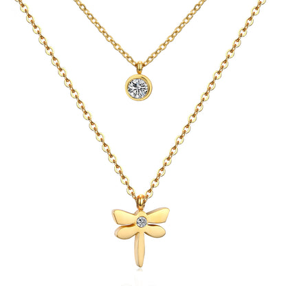 Modern Style Cross Four Leaf Clover Flower Stainless Steel Rhinestones Layered Necklaces