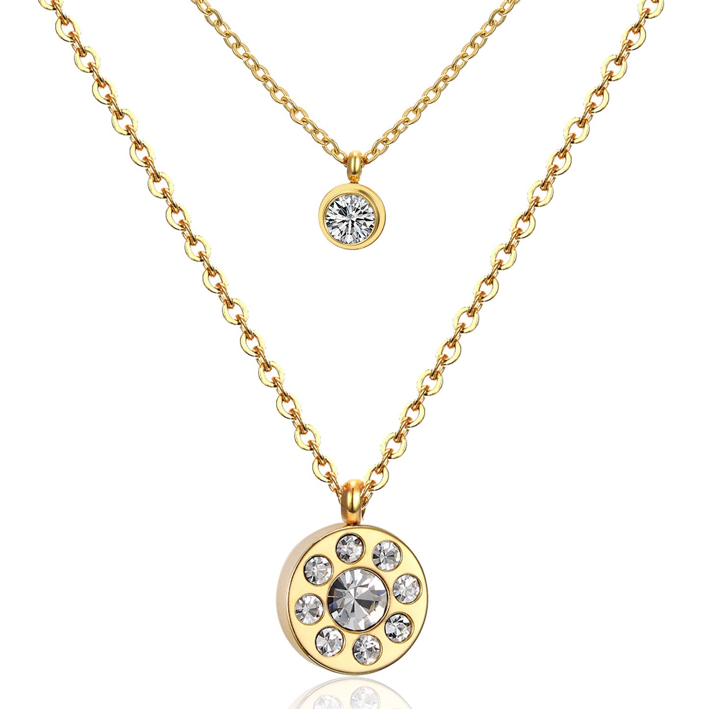 Modern Style Cross Four Leaf Clover Flower Stainless Steel Rhinestones Layered Necklaces