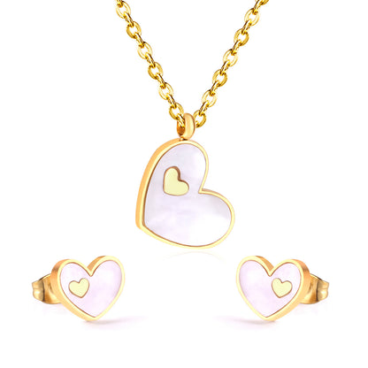 Sweet Heart Shape Stainless Steel Earrings Necklace 1 Set